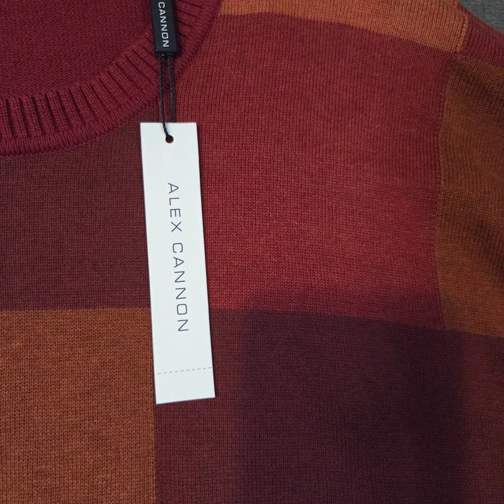 Alex Cannon Sweater Mens XL Rust Orange Colorblock Checkerboard Cotton AFSW22736